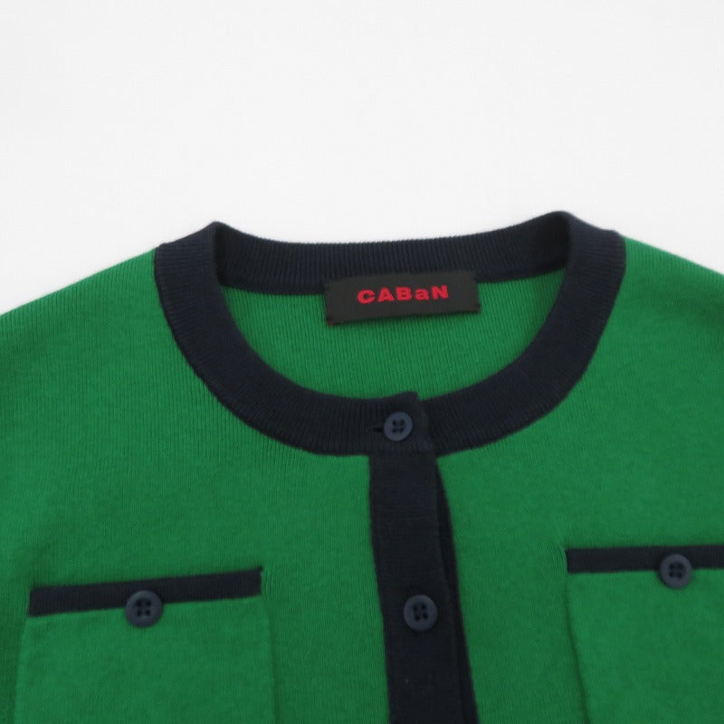 CABaN カシミヤバイカラークルーネックカーディガン カーディガン 39-02-94-02006 グリーン サイズ：FreeSize【瀬戸大橋店】