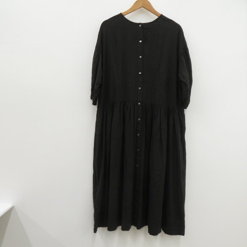 nest Robe | ネストローブ ヘンプバルーンスリーブ ワンピース 01212-1193 ブラック サイズ：FreeSize【瀬戸大橋店】