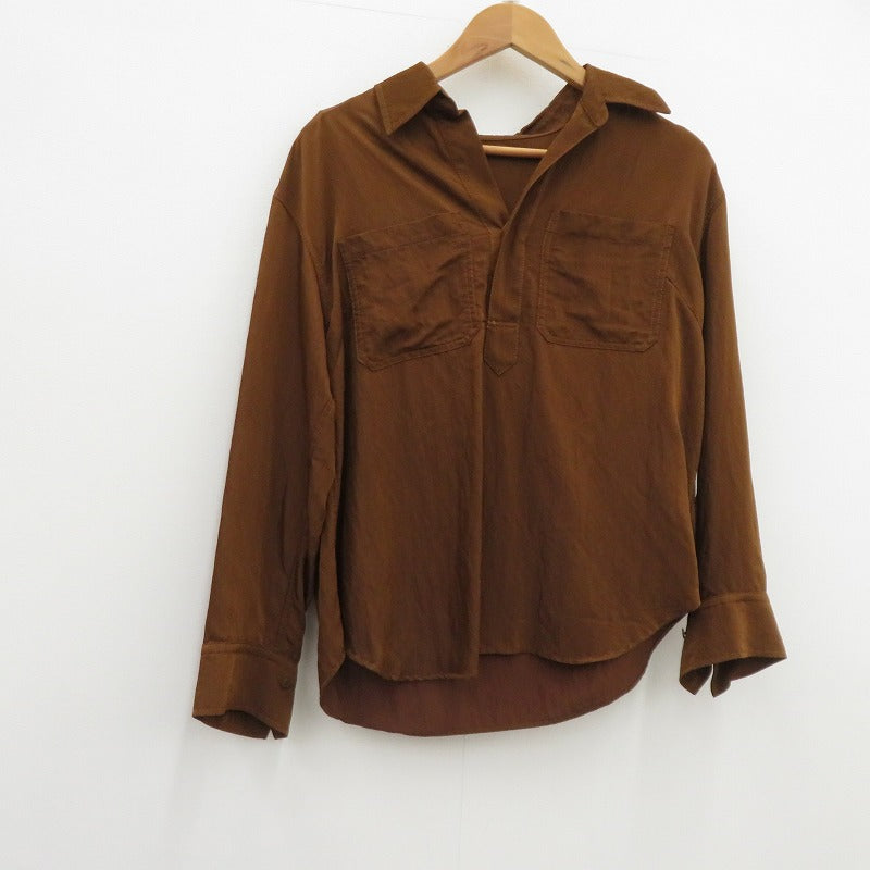 MACPHEE | マカフィー レーヨンナイロンカルゼ スキッパーシャツ 長袖シャツ 12-01-54-01331 ブラウン サイズ：36【瀬戸大橋店】