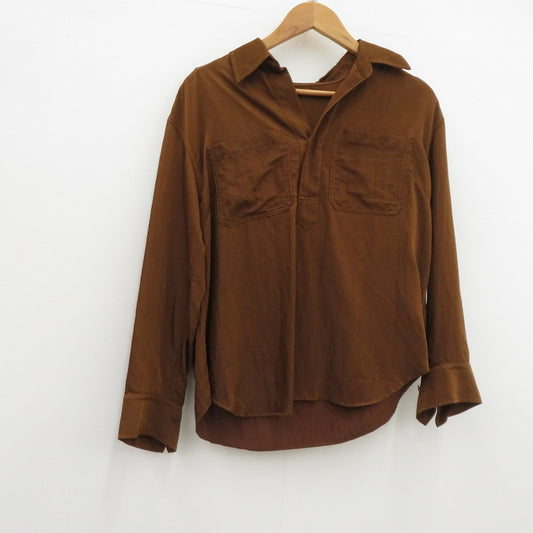 MACPHEE | マカフィー レーヨンナイロンカルゼ スキッパーシャツ 長袖シャツ 12-01-54-01331 ブラウン サイズ：36【瀬戸大橋店】