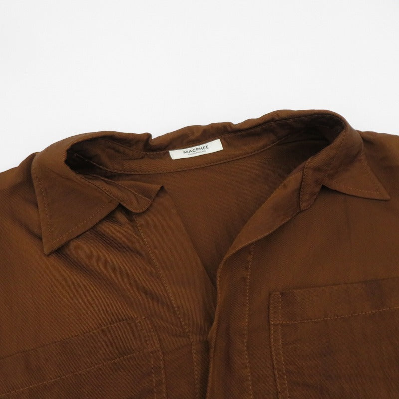 MACPHEE | マカフィー レーヨンナイロンカルゼ スキッパーシャツ 長袖シャツ 12-01-54-01331 ブラウン サイズ：36【瀬戸大橋店】