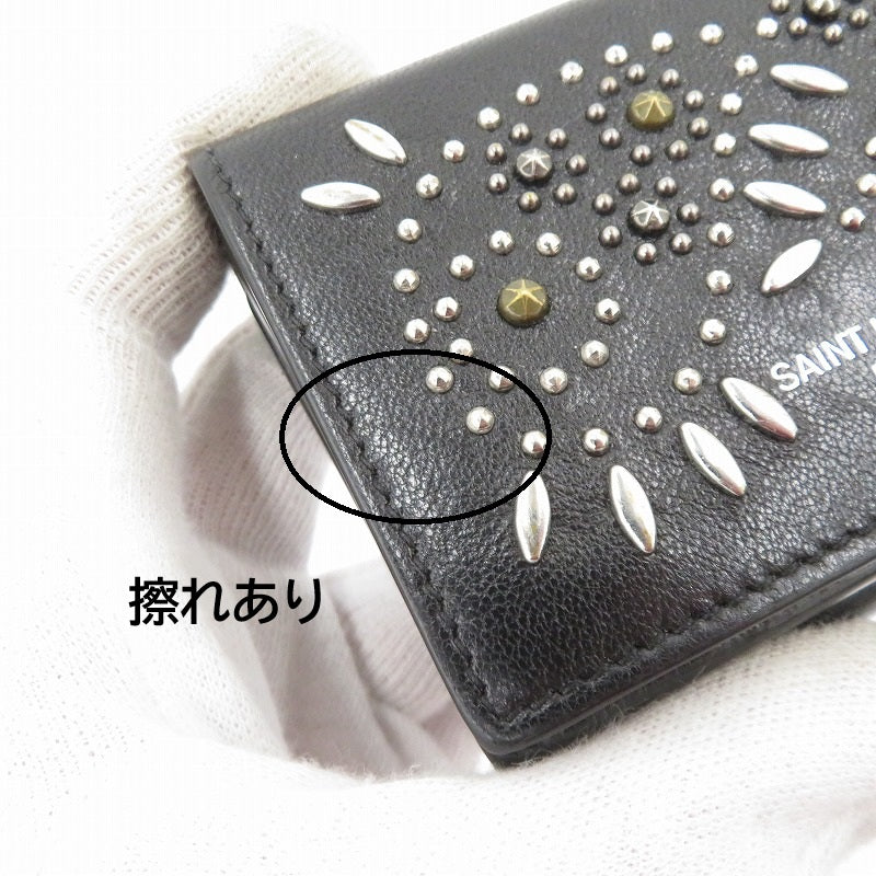 SAINT LAURENT | サンローラン ペイズリー スタッズ 三つ折り財布 506856・1118 ブラック【瀬戸大橋店】