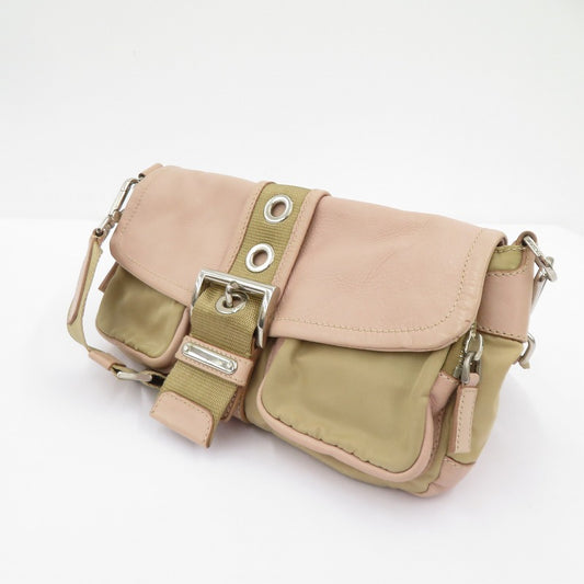 PRADA | プラダ ナイロン×レザー トライアングルロゴ ショルダーバッグ BR2417 ベージュ【瀬戸大橋店】