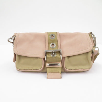 PRADA | プラダ ナイロン×レザー トライアングルロゴ ショルダーバッグ BR2417 ベージュ【瀬戸大橋店】