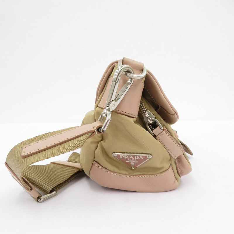 PRADA | プラダ ナイロン×レザー トライアングルロゴ ショルダーバッグ BR2417 ベージュ【瀬戸大橋店】