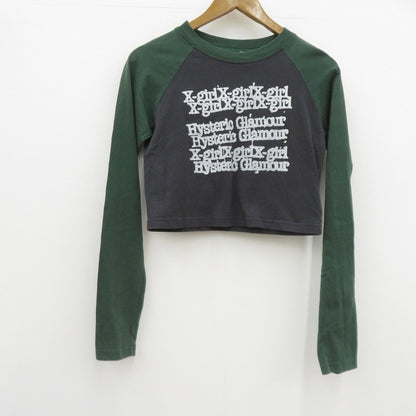 X-girl | エックスガール L/S RAGLAN COMPACT TOP 長袖Ｔシャツ 105244013006 グレー × グリーン サイズ：M【瀬戸大橋店】