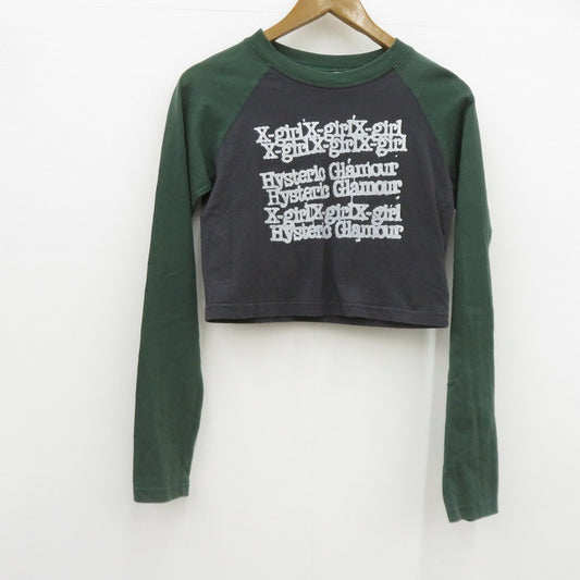 X-girl | エックスガール L/S RAGLAN COMPACT TOP 長袖Ｔシャツ 105244013006 グレー × グリーン サイズ：M【瀬戸大橋店】