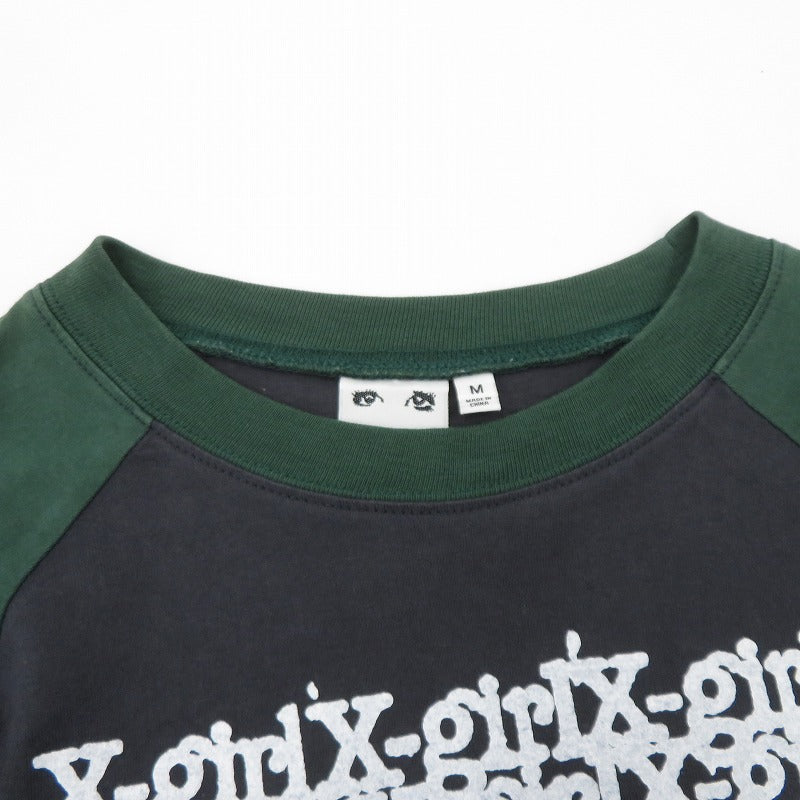 X-girl | エックスガール L/S RAGLAN COMPACT TOP 長袖Ｔシャツ 105244013006 グレー × グリーン サイズ：M【瀬戸大橋店】