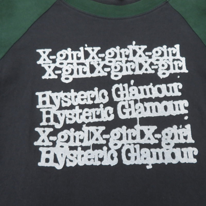 X-girl | エックスガール L/S RAGLAN COMPACT TOP 長袖Ｔシャツ 105244013006 グレー × グリーン サイズ：M【瀬戸大橋店】