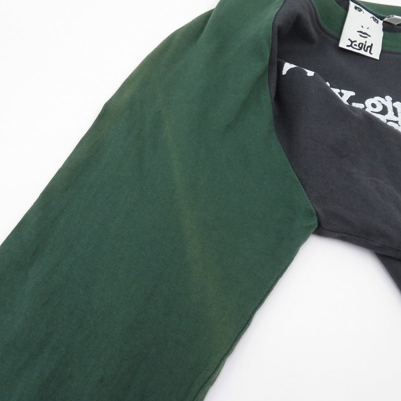 X-girl | エックスガール L/S RAGLAN COMPACT TOP 長袖Ｔシャツ 105244013006 グレー × グリーン サイズ：M【瀬戸大橋店】