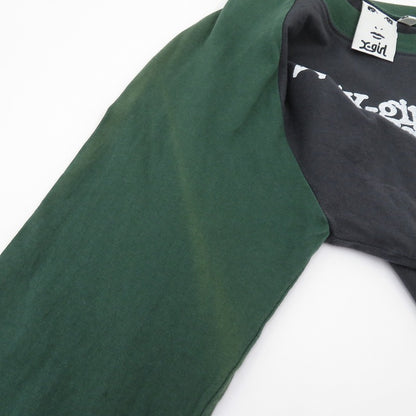 X-girl | エックスガール L/S RAGLAN COMPACT TOP 長袖Ｔシャツ 105244013006 グレー × グリーン サイズ：M【瀬戸大橋店】