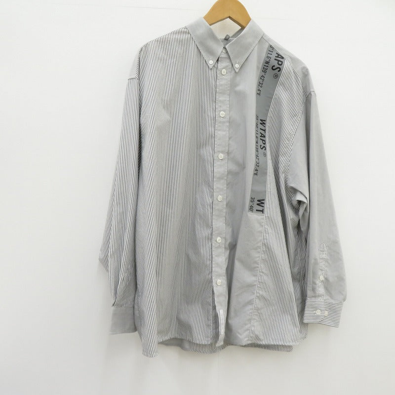 W)TAPS | ダブルタップス BD 01 / LS / CTPL. Broadcloth. Textile. Coolmax. 長袖シャツ 241TQDT-SHM01 グレー サイズ：3【瀬戸大橋店】