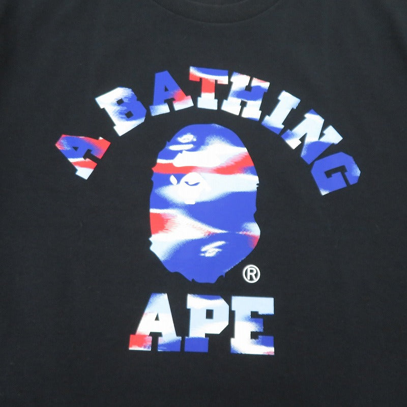A BATHING APE | アベイシングエイプ Screen Camo College Tee 半袖Ｔシャツ 001TEM301038M/0ZXTEM038101Q ブラック サイズ：M【瀬戸大橋店】