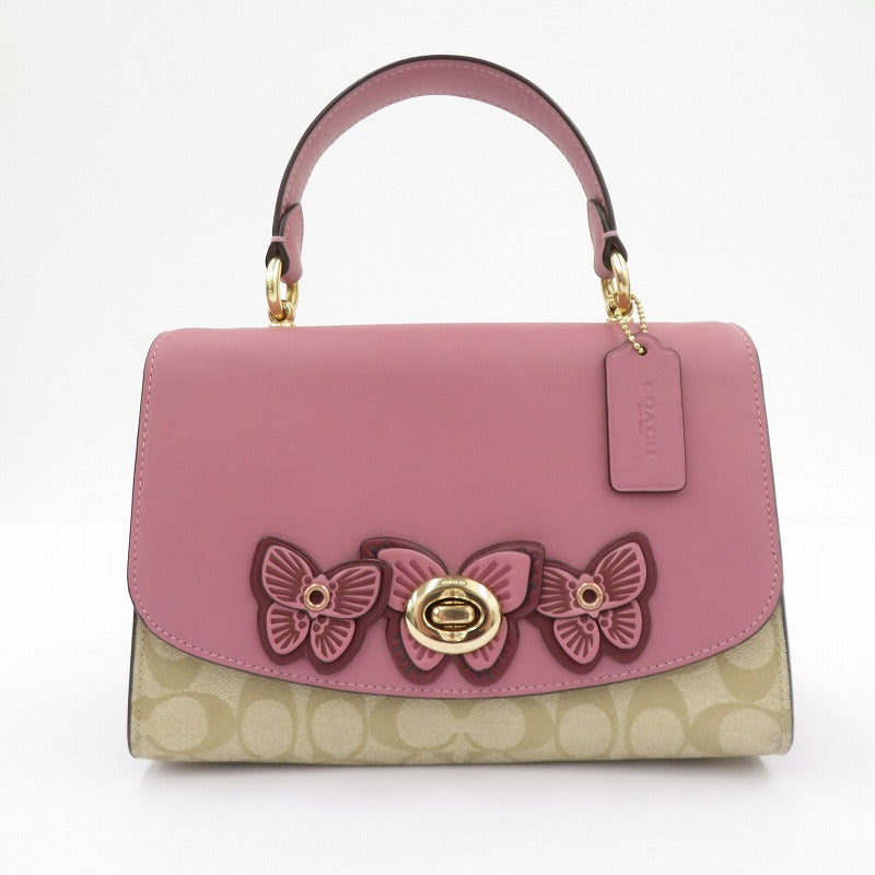 COACH | コーチ ティリー トップハンドル バタフライ アップリケ ハンドバッグ B2022-2306 ピンク × ベージュ