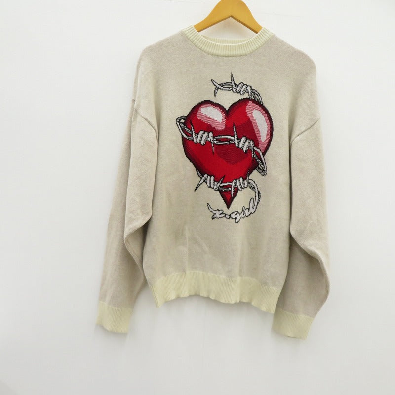 【中古】X-girl | エックスガール HEART BARBED WIRE JACQUARD KNIT TOP ニット 105244015004 ベージュ サイズ：FreeSize【瀬戸大橋店】
