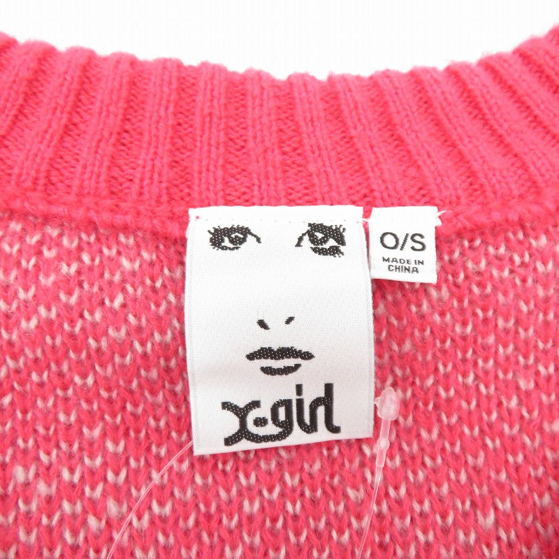 【中古】X-girl | エックスガール FACE JACQUARD KNIT CARDIGAN カーディガン 105253015006 ピンク サイズ：S【瀬戸大橋店】