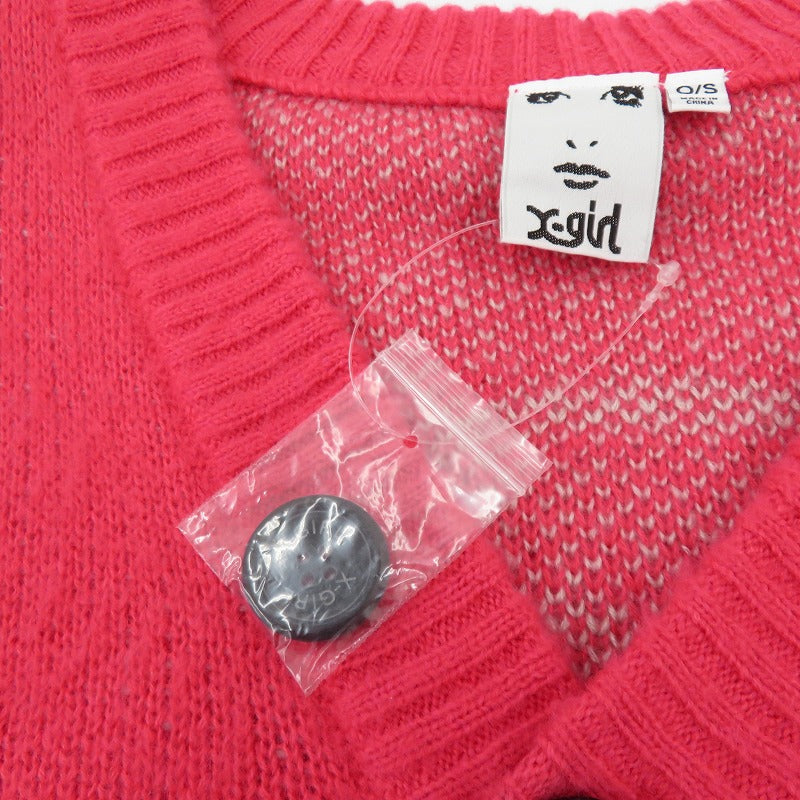 【中古】X-girl | エックスガール FACE JACQUARD KNIT CARDIGAN カーディガン 105253015006 ピンク サイズ：S【瀬戸大橋店】
