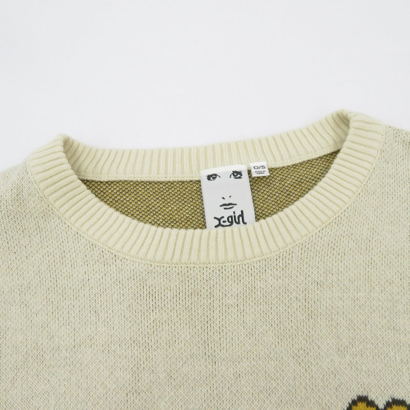 【中古】X-girl | エックスガール POP LOGO JACQUARD KNIT TOP ニット 105243015003 ベージュ サイズ：FreeSize【瀬戸大橋店】