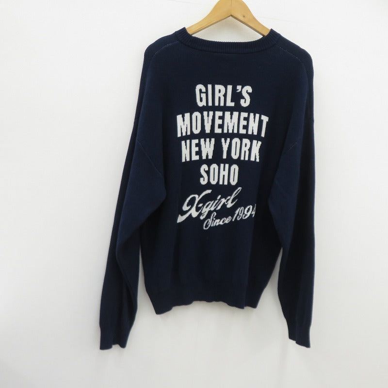 【中古】X-girl | エックスガール CURSIVE LOGO AND FACE ニット 105261015001 ネイビー サイズ：FreeSize【瀬戸大橋店】