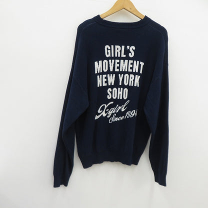 【中古】X-girl | エックスガール CURSIVE LOGO AND FACE ニット 105261015001 ネイビー サイズ：FreeSize【瀬戸大橋店】