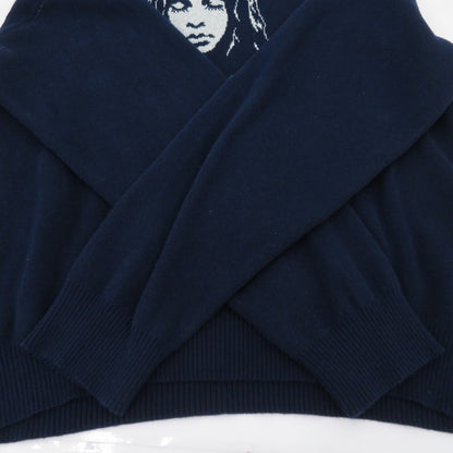 【中古】X-girl | エックスガール CURSIVE LOGO AND FACE ニット 105261015001 ネイビー サイズ：FreeSize【瀬戸大橋店】