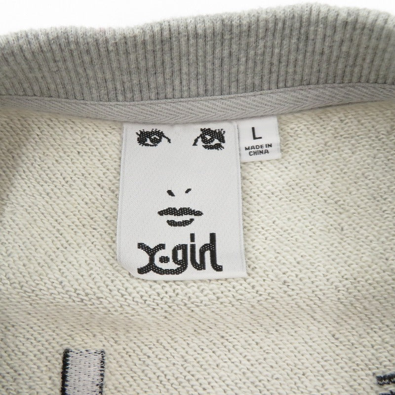 【中古】X-girl | エックスガール FACE PATCH AND LOGO CREWNECK SWEAT TOP スウェット 105254012013 グレー サイズ：L【瀬戸大橋店】
