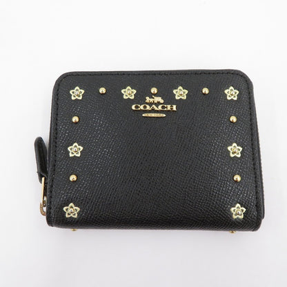 COACH | コーチ フローラル リベット スモール ジップアラウンドウォレット 二つ折り財布 G1877-F39125 クロスグレインレザー ブラック【瀬戸大橋店】