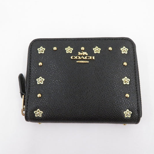 COACH | コーチ フローラル リベット スモール ジップアラウンドウォレット 二つ折り財布 G1877-F39125 クロスグレインレザー ブラック【瀬戸大橋店】