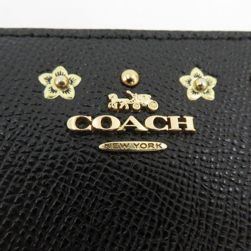 COACH | コーチ フローラル リベット スモール ジップアラウンドウォレット 二つ折り財布 G1877-F39125 クロスグレインレザー ブラック【瀬戸大橋店】
