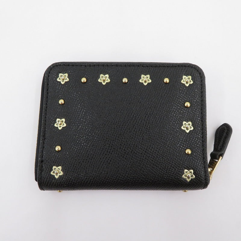 COACH | コーチ フローラル リベット スモール ジップアラウンドウォレット 二つ折り財布 G1877-F39125 クロスグレインレザー ブラック【瀬戸大橋店】