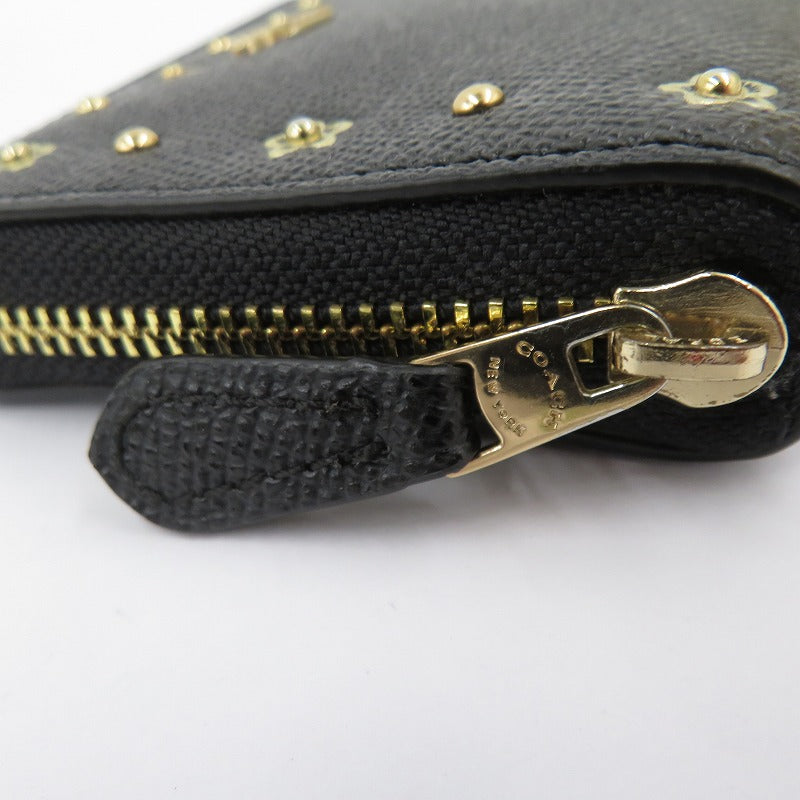 COACH | コーチ フローラル リベット スモール ジップアラウンドウォレット 二つ折り財布 G1877-F39125 クロスグレインレザー ブラック【瀬戸大橋店】