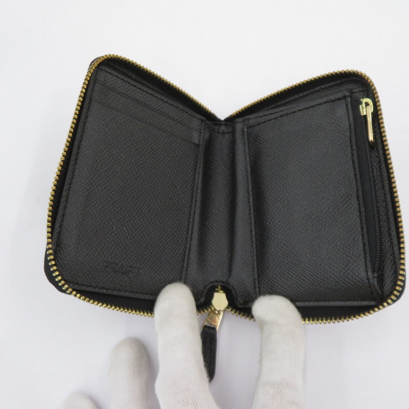 COACH | コーチ フローラル リベット スモール ジップアラウンドウォレット 二つ折り財布 G1877-F39125 クロスグレインレザー ブラック【瀬戸大橋店】