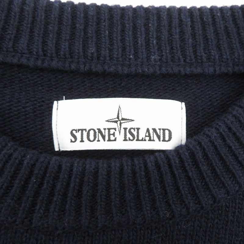 STONE ISLAND | ストーンアイランド ミドルゲージウールナイロンクルーネックニット セーター 7715508A3 ネイビー サイズ：L【瀬戸大橋店】