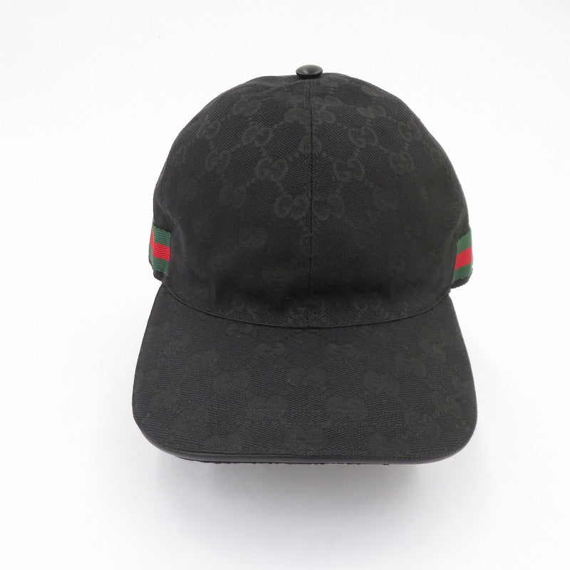 GUCCI | グッチ ウェブストライプ GGキャンバス キャップ 200035・601491 ブラック サイズ：L【瀬戸大橋店】