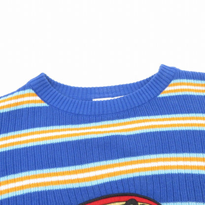 RE. ワッペン ボーダー柄 ニット ブルー サイズ：FreeSize【瀬戸大橋店】
