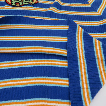 RE. ワッペン ボーダー柄 ニット ブルー サイズ：FreeSize【瀬戸大橋店】