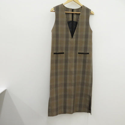 BEAMS | ビームス Vネック チェック柄 ワンピース 68-26-0402-002 ブラウン サイズ：36【瀬戸大橋店】