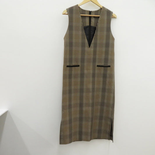 BEAMS | ビームス Vネック チェック柄 ワンピース 68-26-0402-002 ブラウン サイズ：36【瀬戸大橋店】