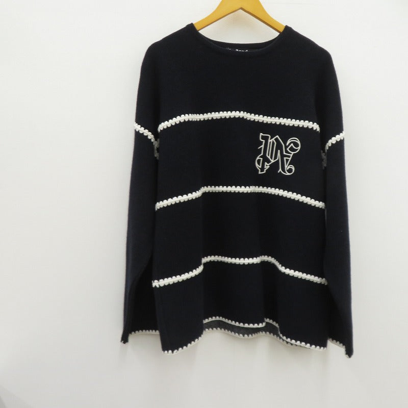 Palm Angels | パームエンジェルス Monogram Striped Sweater 23AW セーター PMHE048E23KNI001 ネイビー サイズ：M【瀬戸大橋店】