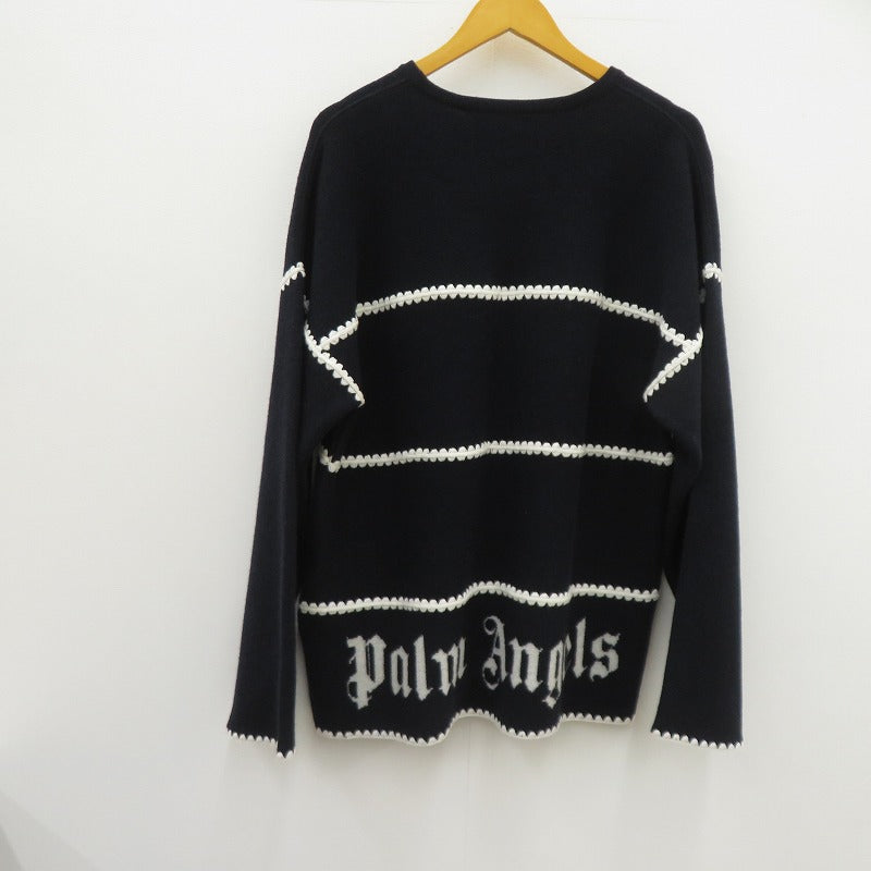 Palm Angels | パームエンジェルス Monogram Striped Sweater 23AW セーター PMHE048E23KNI001 ネイビー サイズ：M【瀬戸大橋店】
