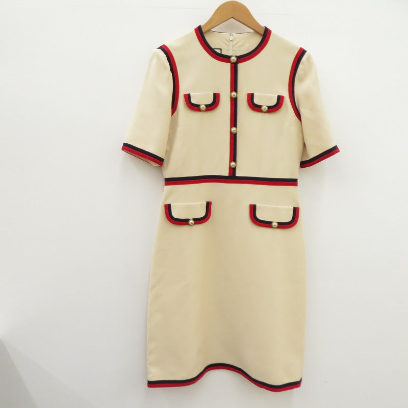 GUCCI | グッチ インターロッキングG パールボタン ワンピース ドレス 475850 ZHN88 アイボリー サイズ：44【瀬戸大橋店】