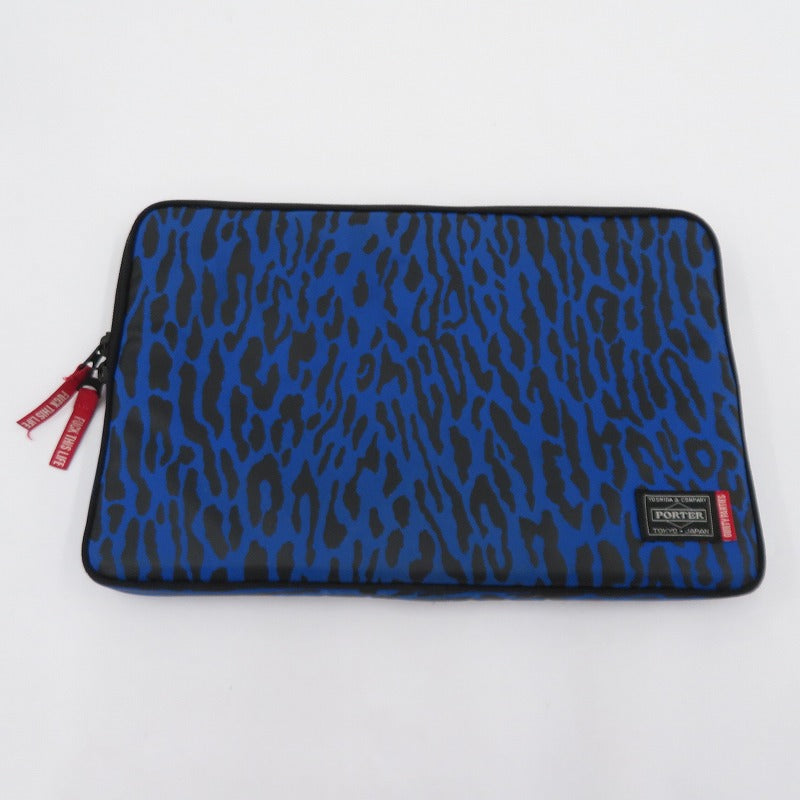 PORTER | ポーター ×WACKO MARIA11インチPCケース レオパード クラッチバッグ ブルー【瀬戸大橋店】
