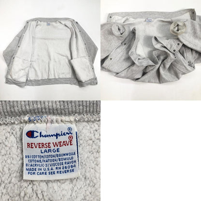 [Used] Champion | Champion 90s REVERSE WEAVE Snap Cardigan with Embroidered Tag, Gray, Size L [Kakogawa Logistics] 