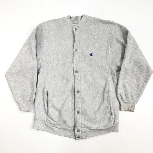 【中古】Champion | チャンピオン 90年代 REVERSE WEAVE リバースウィーブ スナップカーディガン 刺繍タグ カーディガン グレー サイズ：L【加古川物流】