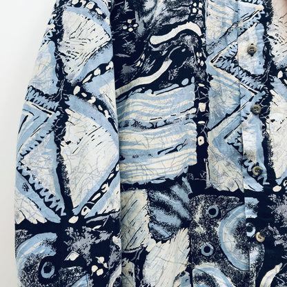 [Used] Long-sleeved shirt C&amp;A 80s-90s Long-sleeved all-over print shirt All-over print Surreal collage pattern Light blue and purple/black XL Multicolor Size: L [Kakogawa Logistics] 