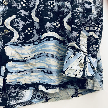 [Used] Long-sleeved shirt C&amp;A 80s-90s Long-sleeved all-over print shirt All-over print Surreal collage pattern Light blue and purple/black XL Multicolor Size: L [Kakogawa Logistics] 