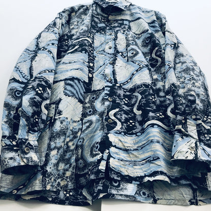 [Used] Long-sleeved shirt C&amp;A 80s-90s Long-sleeved all-over print shirt All-over print Surreal collage pattern Light blue and purple/black XL Multicolor Size: L [Kakogawa Logistics] 