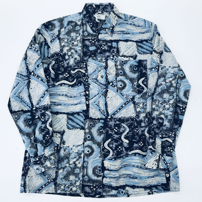 [Used] Long-sleeved shirt C&amp;A 80s-90s Long-sleeved all-over print shirt All-over print Surreal collage pattern Light blue and purple/black XL Multicolor Size: L [Kakogawa Logistics] 