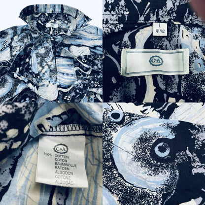 [Used] Long-sleeved shirt C&amp;A 80s-90s Long-sleeved all-over print shirt All-over print Surreal collage pattern Light blue and purple/black XL Multicolor Size: L [Kakogawa Logistics] 