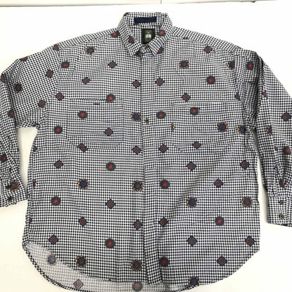 [Used] Genera Long Sleeve Shirt 80s-90s Gingham Check Shirt Cotton Shirt White/Navy L Long Sleeve -1 Multicolor [Kakogawa Logistics] 